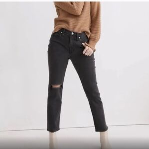 Madewell The Girljean‎ Women's 25P Jeans Gray Denim High Rise Ripped Ankle